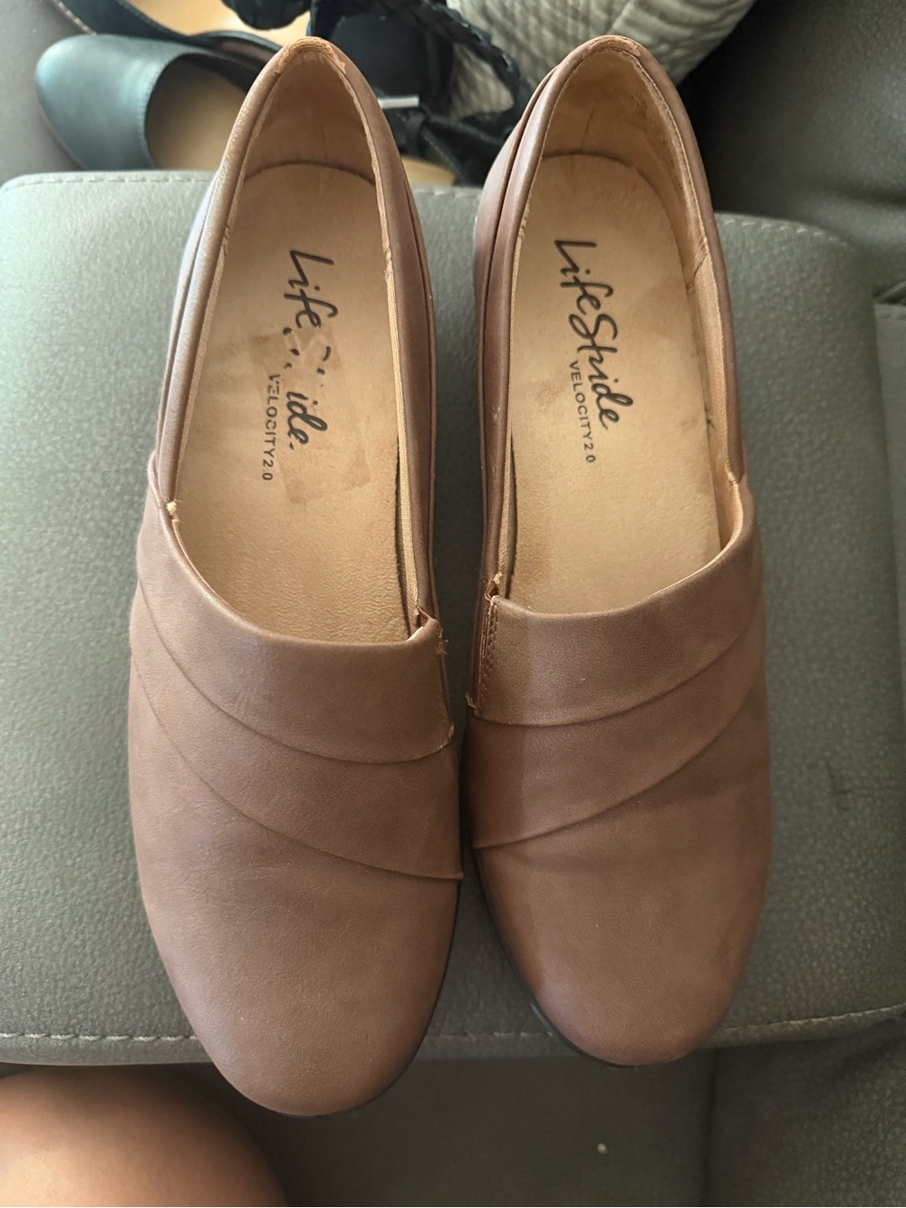 Life Stride Brown Slip-On Loafers with Draped Vamp